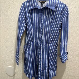 Blue and White Striped Midi Dress